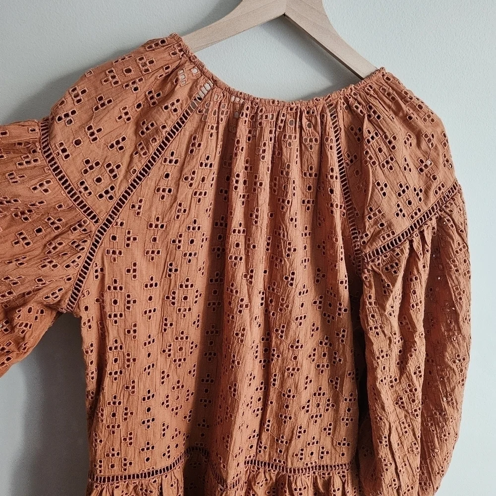 Scarlett Poppies Burnt Orange Miranda Eyelet Lace Long Sleeve Mini Dress
